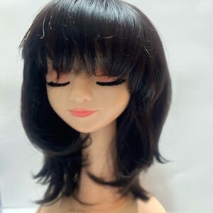 Anna Emma Elegant Black Wig with Bangs Soft Curls Women's Wig